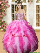 Lovely Beaded and Ruffled Sweet 16 Dress in Hot Pink and White YSQD011-2FOR