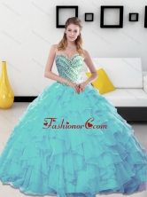 Lovely Beading and Ruffles Sweetheart Aqua Blue Quinceanera Dresses SJQDDT14002-2FOR
