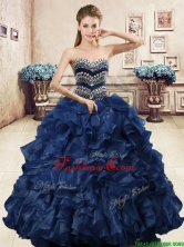 Unique Beaded and Ruffled Organza Quinceanera Dress in Navy Blue YYPJ056-1FOR