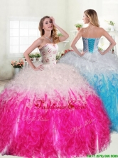 Unique Hot Pink and White Quinceanera Dress with Beading and Ruffles YYPJ033FOR