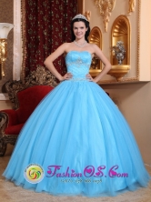 2013 Duitama Colombia Wholesale  Aqua Blue Sweetheart Beaded DecorateClassical Quinceanera Dresses Made In Tulle and Taffeta  Style QDZY733FOR