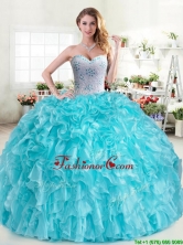Cheap Aqua Blue Sweet 16 Dress with Beading and Ruffles YYPJ045-1FOR