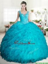 Cheap Beaded and Ruffled Turquoise Quinceanera Dress in Tulle YYPJ060-1FOR