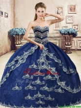 Classical Navy Blue Organza Sweet 16 Dress with Beading and Appliques YYPJ049-1FOR