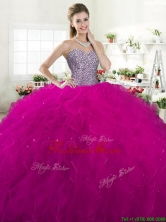 Exclusive Beaded Bodice and Ruffled Tulle Quinceanera Dress in Fuchsia YYPJ063FOR