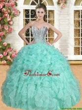 Exclusive Beaded and Ruffled Quinceanera Dress in Apple Green YSQD007-1FOR