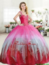 Hot Sale Colorful Straps Quinceanera Dress with Beading and Ruffled Layers YYPJ046-2FOR