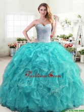 Inexpensive Beaded and Ruffled Turquoise Quinceanera Dress in Organza YYPJ031-2FOR
