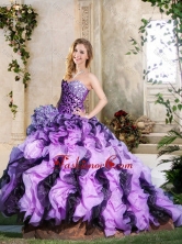 Leopard and Ruffled Lavender and Dark Purple Quinceanera Gown with Brush Train XFQD1057FOR