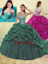 Lovely See Through Beaded and Bubble Quinceanera Dress in Dark Green SJQDDT492002FOR