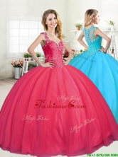 Lovely Straps Big Puffy Beading Quinceanera Dress in Coral Red YYPJ053FOR