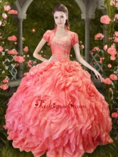 Luxurious Puffy Skirt Beaded and Ruffled Quinceanera Dress in Orange Red XFQD1004FOR