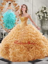 New Arrivals Organza Ruffled Champagne Sweet 16 Gown with Colorful Beading SJQDDT515002FOR