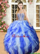New Royal Blue and White Quinceanera Dress with Beading and Ruffles YSQD011-1FOR
