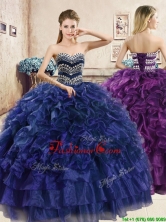 Perfect Big Puffy Navy Blue Quinceanera Dress with Beading and Ruffles YYPJ036FOR