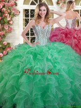 Visible Boning Beaded Bodice and Ruffled Quinceanera Dress in Green YSQD003FOR