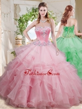 Wonderful Beaded and Ruffled Layer Big Puffy Sweet 16 Dress in Baby Pink SJQDDT719002FOR