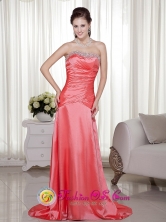   Sheath  Strapless Beading Embellishment Brush Train Watermelon Prom Dress  in Warnes Bolivia Style MLXN165FOR