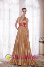 Barranca Peru Popular Empire Halter Brush Train Elastic Woven Satin  2013 wholesale Prom Dress Rhinestones Decorate Gown Style PDATS079FOR