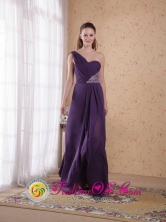 Customize One Shoulder Purple Empire Floor-length Beading and Ruch Chiffon Evening Dress  in Sucre Bolivia Wholesale Style PDATS127FOR