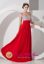 Huaura Peru Customized Red wholesale Prom Dress Empire Straps Floor length Taffeta Beading Style JSY080802FOR