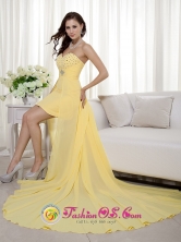 La Arena Peru Column Sweetheart Beading Decorate  High low Yellow Chiffon wholesale Prom Dress Style MLXN158FOR 