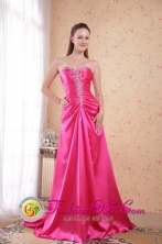 Perene Peru Hot Pink Prom Dress Empire Sweetheart Sweep Train wholesale Taffeta Beading Decorate for 2013 Spring Style PDHXQ048FOR