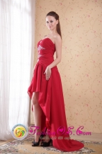 Red  High-low Chiffon Beading Sexy Prom Dress With ruching in Santa Cruz Bolivia Wholesale Style PDATS107FOR