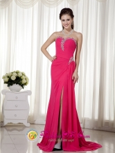 Sweetheart Beading Decorate Brush Train Chiffon Coral Red Prom Dress For 2013 in Cotoca Bolivia Style MLXN159FOR 