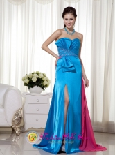 Sweetheart  Bowknot and Beading  Chiffon and Elastic Woven Satin Teal and Hot Pink Prom Dress IN Trinidad Bolivia Style MLXN166FOR