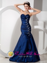 2013 Humacao Puerto Rico Spring Elegent Blue Mermaid Sweetheart Ruched Bodice Floor-length Taffeta Beading and Ruch Dama Dress Wholesale  Style GNTB080820FOR