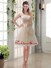 2015 Princess One Shoulder Bowknot Lace Dama Dresses in Champagne BMT003BFOR