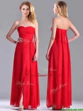 Beautiful Sweetheart Chiffon Ruched Red Dama Dress in Ankle Length THPD038FOR
