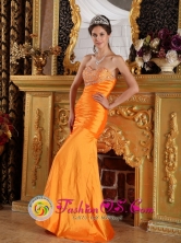 Customer Made Beautiful Orange Column Sheath Sweetheart Floor-length Strapless Beading Taffeta  Pageant Dress In San Lorenzo Puerto Rico Wholesale  Style PDML021FOR 