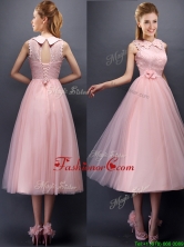 Discount Hand Made Flowers and Laced High Neck Dama Dress in Baby Pink BMT097F-1FOR
