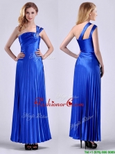 Discount Royal Blue Ankle Length Dama Dress with Beading and Pleats THPD147FOR