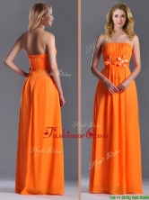 Empire Strapless Ruching Chiffon Long Dama Dress in Orange  THPD286FOR