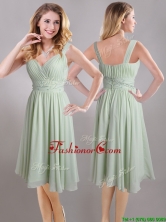 Exclusive Beaded and Ruched Apple Green V Neck Dama Dress in Chiffon THPD216FOR