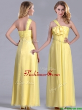 Exclusive One Shoulder Chiffon Yellow Dama Dress in Ankle Length THPD085FOR