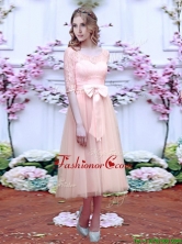 Fashionable See Through Scoop Half Sleeves Dama Dress with Bowknot BMT0106EFOR