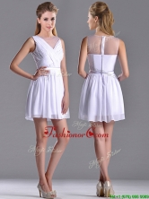 Fashionable See Through Scoop White Dama Dress with Ruching THPD120FOR