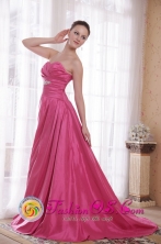 Formal Hot Pink Dama Dress A-Line Sweetheart Court Train Taffeta Beading for Summer Evening In Tela Honduras Wholesale Style PDHXQ064FOR