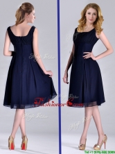 Latest Square Empire Chiffon Navy Blue Dama Dress with Ruching THPD305FOR