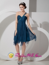 Navy Blue Chiffon dama Dress Empire Beading and Ruch Knee-length One Shoulder In Corozal Puerto Rico Wholesale  Style JSY080812FOR 