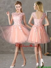 New Style Bateau Peach Short Dama Dress with Lace BMT0137AFOR