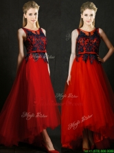 Perfect High Low Belted and Black Applique Dama Dress in Red BMT0159FOR