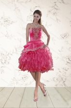 2015 Coral Red Strapless Dama Dresses with Beading and Ruffles XFNAO068TZBFOR