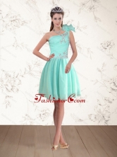 2015 Discount Apple Green One Shoulder Dama Dresses with Beading QDZY640TZCFOR