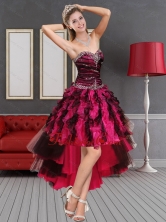 2015 Multi Color High Low Sweetheart Dama Dresses with Beading and Ruffles QDZY689TZBFOR