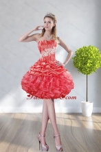 2015 Fashionable Strapless Watermelon Red Prom Dresses With Appliques and Ruffles  XFNAOA43TZBFOR